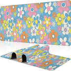 Colorful Retro Flowers Desk Mat, Large Cute Floral Gaming Keyboard Mouse Pad by NIYLYNSYN