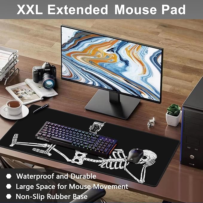 Mouse Pad, Large Skeleton with Cocktail Desk Mat, Extended Non-Slip Gaming - Image 6