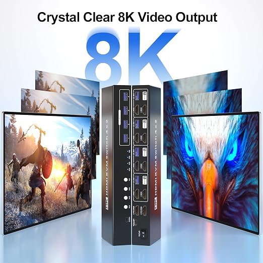 8K@60HZ 4K@120Hz HDMI KVM Switch 2 Monitors 4 Computers - Image 3