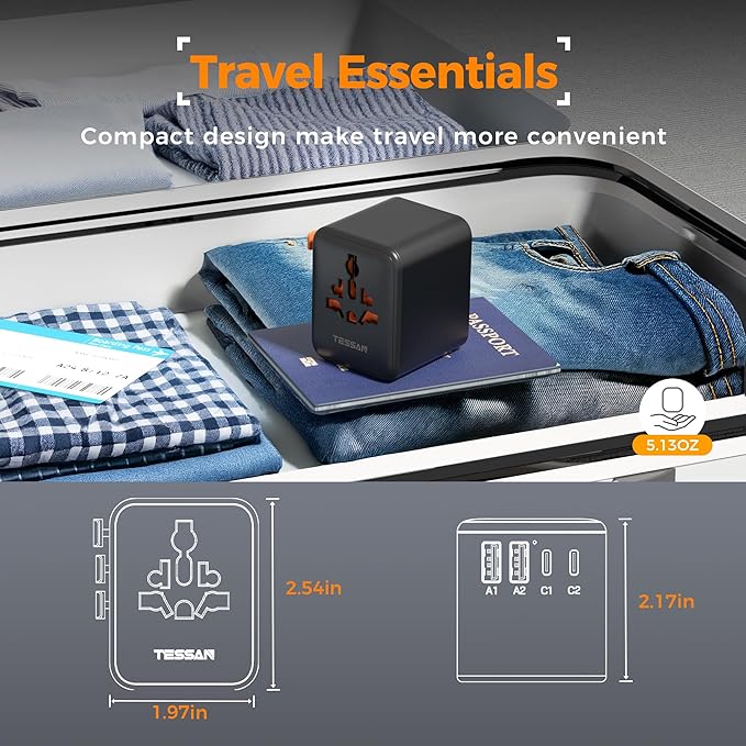 TESSAN Universal Travel Adapter, International Power Adapter - Image 7