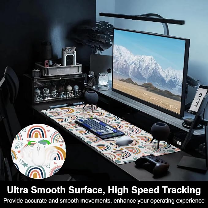 Mouse Pad, Large Boho Rainbow Desk Mat, Extended Non-Slip Gaming Keyboard - Image 5