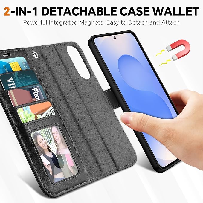 TUCCH Wallet Case for Galaxy S25 Edge, Wrist Strap RFID Blocking PU Leather - Image 3