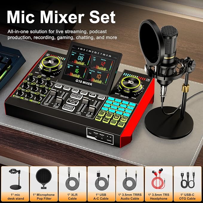 Podcast microphone bundle, live sound card, streaming audio mixer, podcast - Image 8