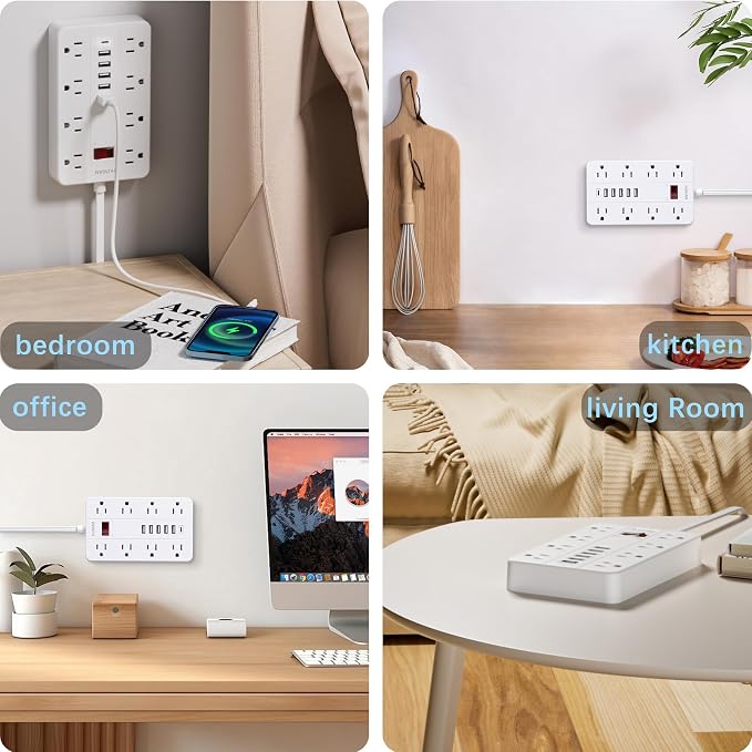 Extension Cord Power Strip Surge Protector 15 Ft, HUNIAN Flat Plug - Image 7