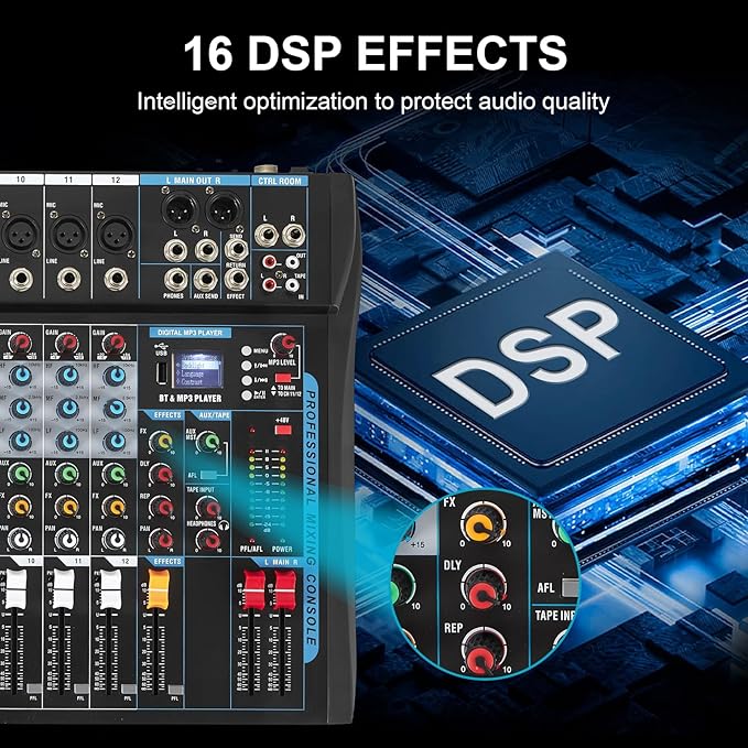 12 Channel Audio Interfacer Sound Board Mixer DJ Mixer 16-Bit DSP Effect USB - Image 7
