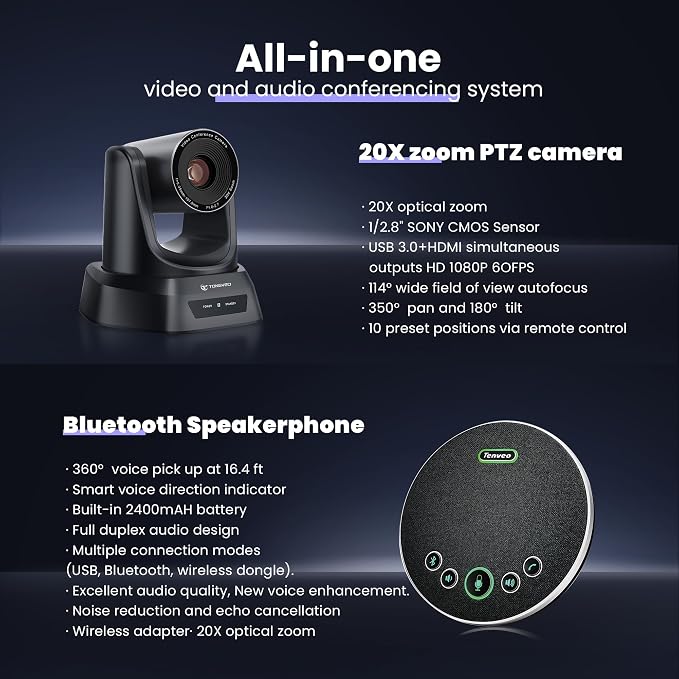 HDMI 20X Optical Zoom PTZ Conference Room Camera System, 1080P 60fps USB3.0 - Image 5