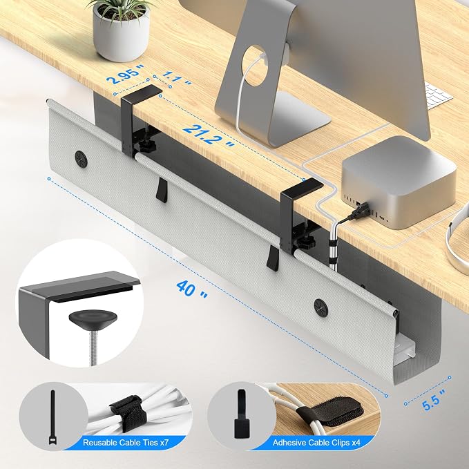 Under Desk Cable Management Tray, 40-inch No-Drill Cord Organizer - Image 7