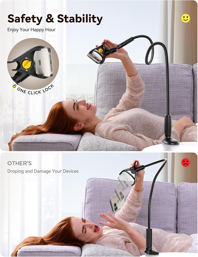 JOYROOM Gooseneck Phone Holder for Bed, Flexible Long Arm Phone Stand, 720° - Image 2
