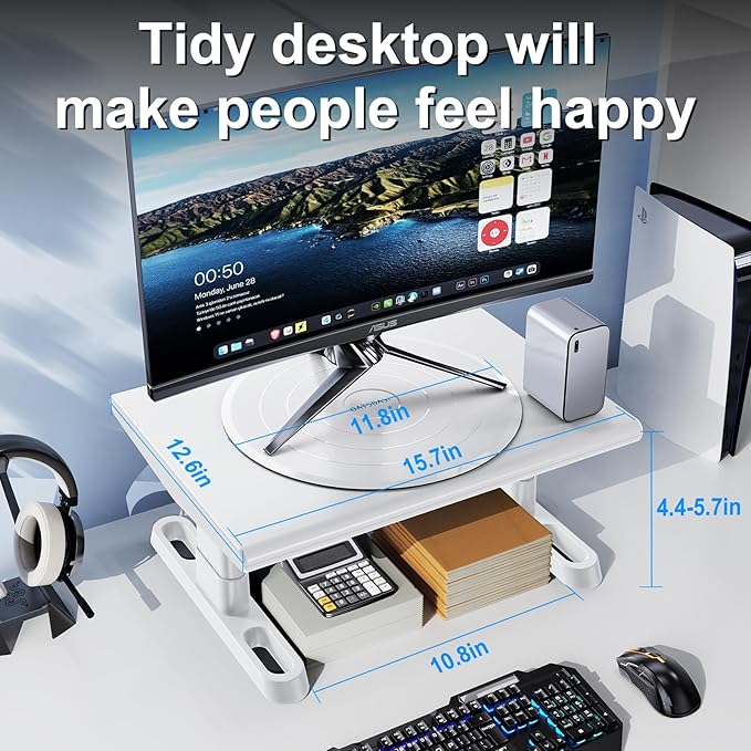 Monitor Stand Riser for Desk, 360°Rotation Freely Height Adjustable by Knob - Image 5