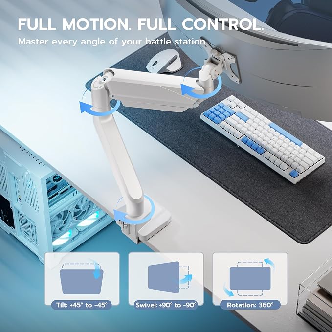 ARES WING Single Monitor Arm, Heavy Duty Adjustable Monitor Arm - Image 6