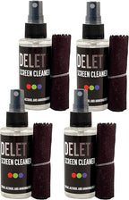 Delete Screen Cleaner Spray Kit, 4 Pack, 2oz Bottle and 12"x12" Microfiber by DELETE