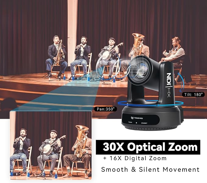 NDI AI Auto-Tracking IP PTZ Camera SDI/HDMI/USB3.0/LAN PoE 30X Optical + 16X - Image 4