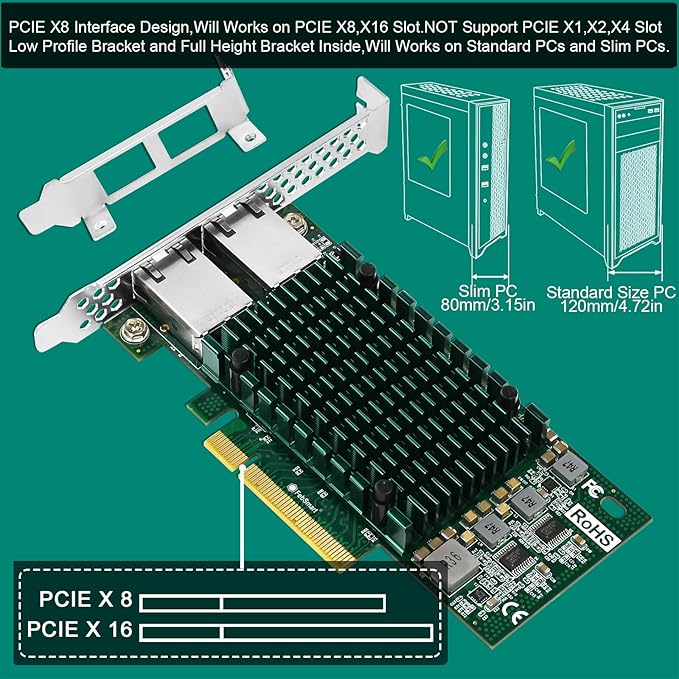 PCIE X8 Interface to 2X 10Gbps RJ45 Ports Network Adapter, Intel X540-AT2 - Image 7