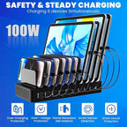 Charging Station for Multiple Devices, 100W 10 Ports Flat Plug Charging Dock - Image 2