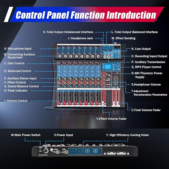 8 Channel Audio Mixer, Sound Mixer Console Mixing Board - Image 4