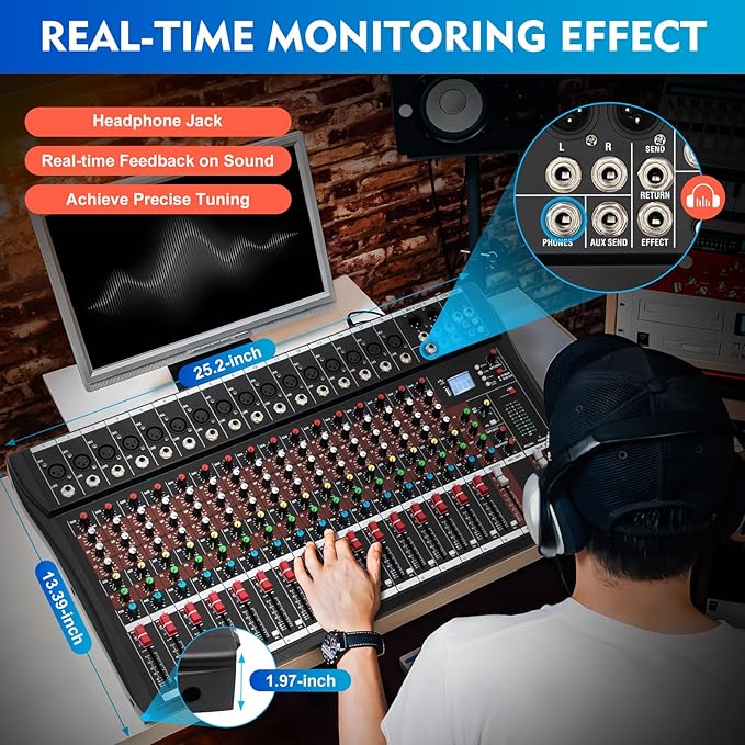 16 Channel Audio Mixer, Mixing Console Sound Mixer DJ Sound Controller - Image 6