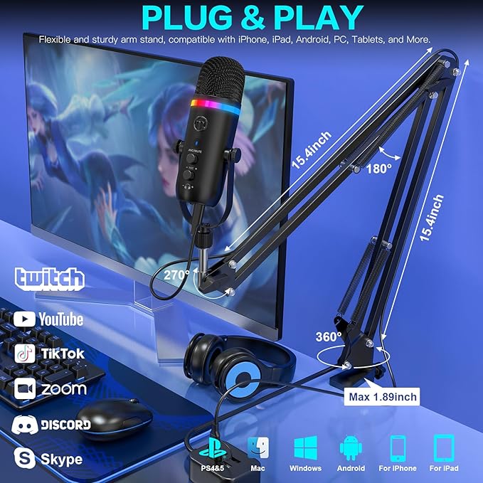 ZealSound Podcast Microphone for PC/Mac/iPhone – USB Studio Mic - Image 2