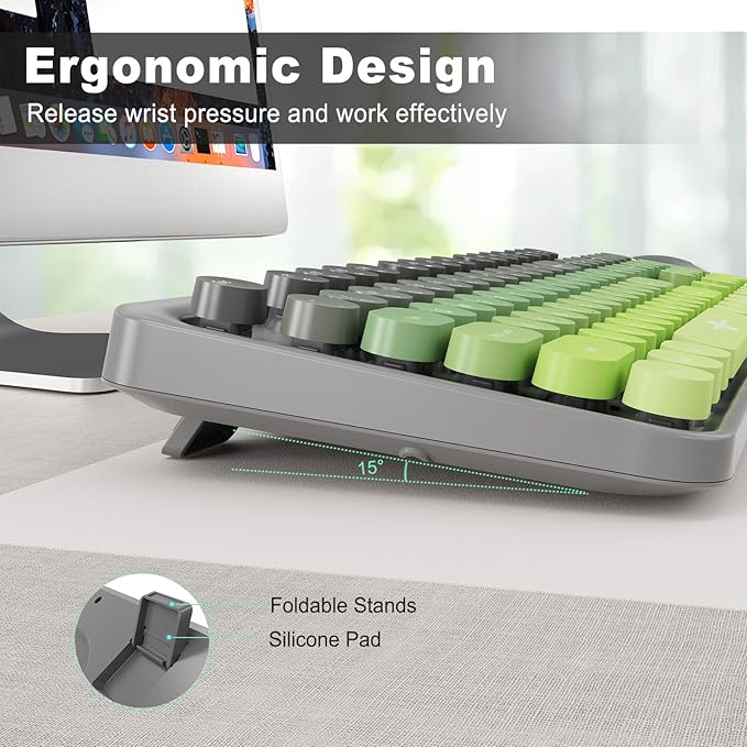 Wireless Keyboard and Mouse Combo, 104 Round Keys Cute Colorful Keyboard and - Image 6