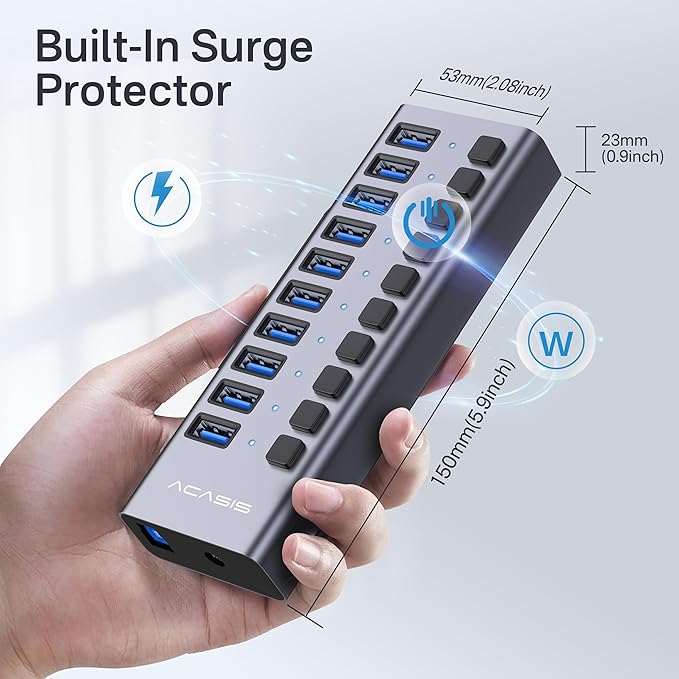 ACASIS Powered USB Hub, 10 Ports USB 3.1 Hub - Image 7