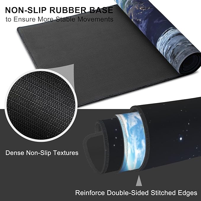 Mouse Pad, Large View of Earth from The Moon Surface Desk Mat, Extended - Image 3