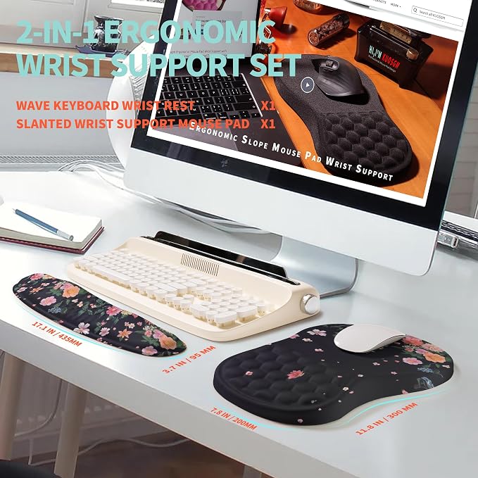 2-in-1 Ergonomic Set, Wave Rise Keyboard Wrist Rest and Massage Bulge Slope - Image 5