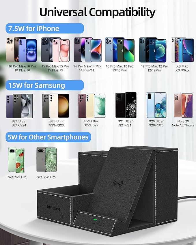 Wireless Charger with Desk Organizer, Pen Pencil Holder, Office Supplies and - Image 3