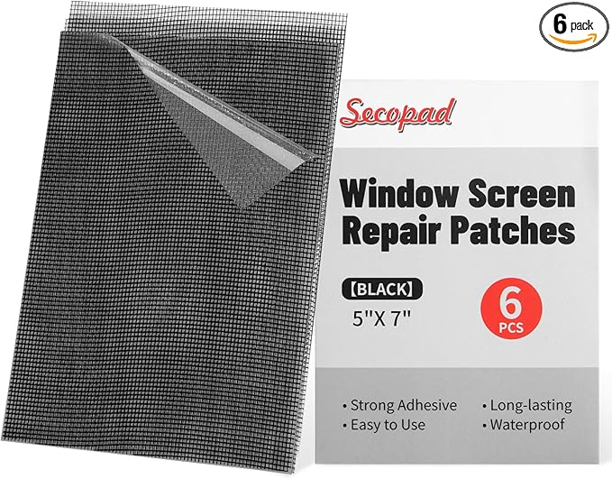 5" x 7" Black/Grey Screen Repair Kit, Strong Adhesive Fiberglass Mesh Pacth Tape by Secopad