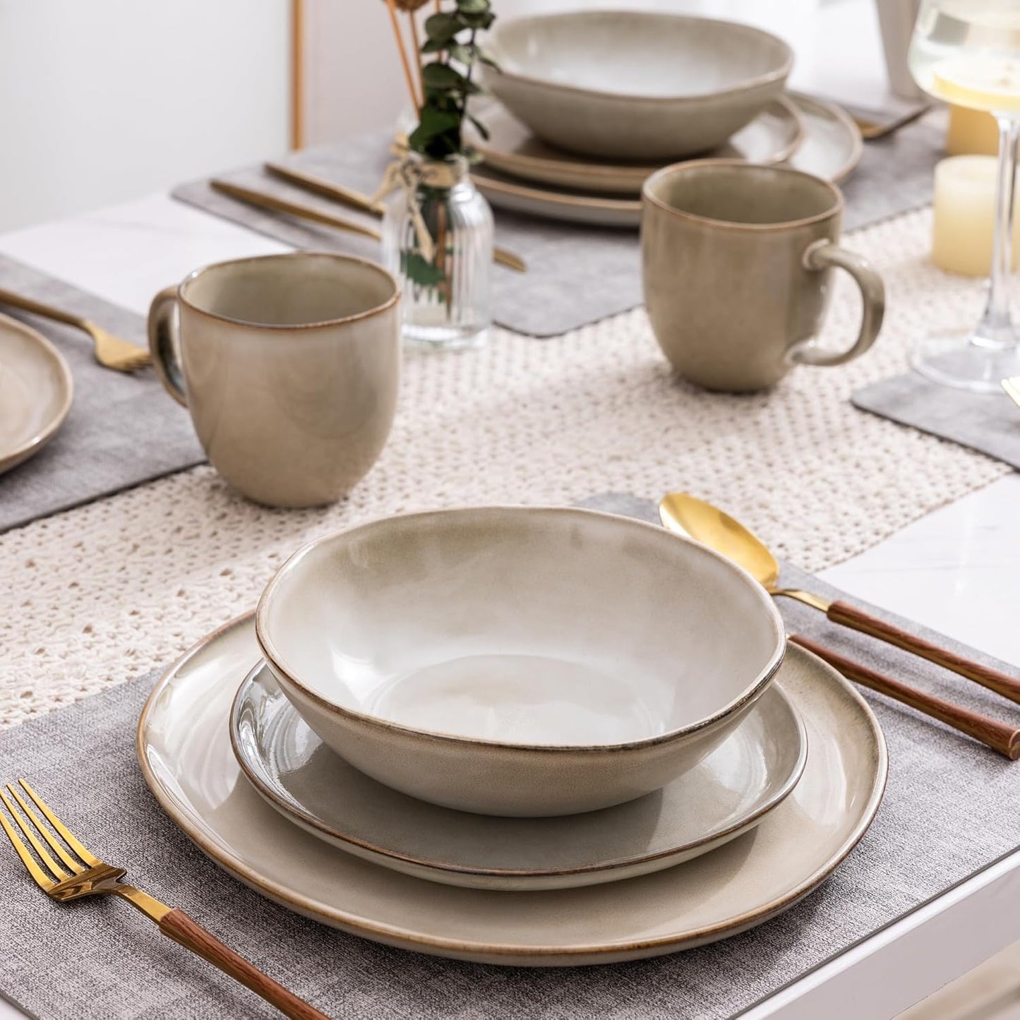 AmorArc Ceramic Dinnerware Sets,Handmade Reactive Glaze Stoneware Plates and Bowls Sets,Highly Scratch Resistant | Dishwasher & Microwave Safe Dishes Set,Service for 12 (36pc)