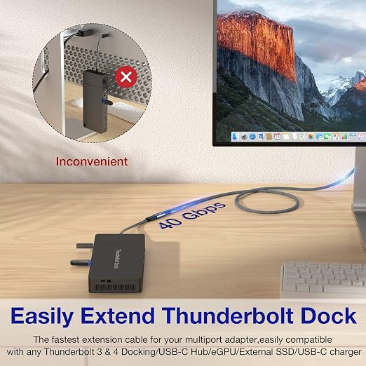 USB4 Extension Cable 1Ft, Thunderbolt 3 & 4 Extension Cable, USB C 4.0 Support - Image 2