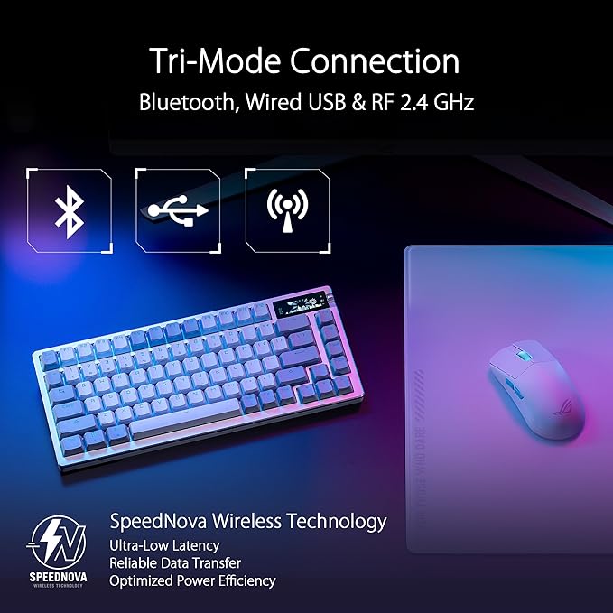 ASUS ROG Azoth 75% Wireless DIY Custom Gaming Keyboard, OLED Display, - Image 3