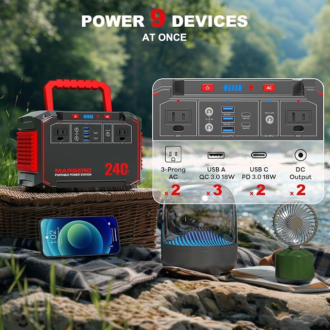 MARBERO Portable Power Station 240Wh 350W Peak Camping Portable Power Bank - Image 3