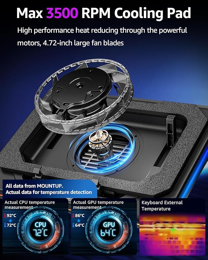 MOUNTUP RGB Laptop Cooling Pad for 13-19 Inch, Max 3500RPM Gaming Laptop Cooler - Image 3