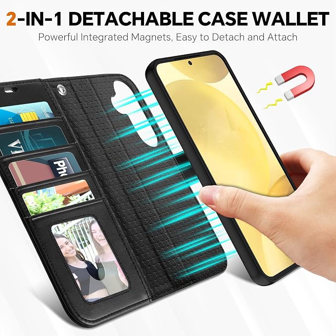 TUCCH Wallet Case for Galaxy S25, Removable 2 in 1 RFID Blocking Wrist Strap - Image 3