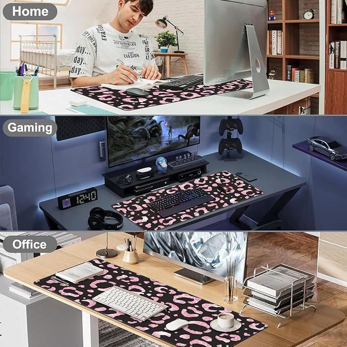 Mouse Pad, Large Rose Pink Leopard Printings Desk Mat, Extended Non-Slip Gaming - Image 7