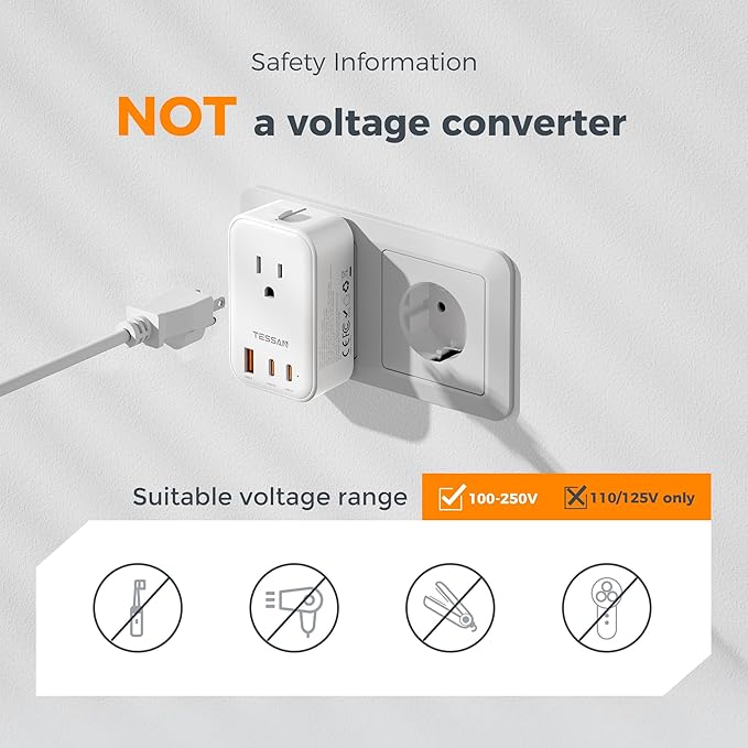 TESSAN Universal Travel Adapter PD 20W, International Power Adapter - Image 6
