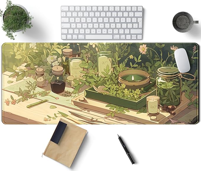 Green Gardener Desk Mat Anime Forest XL Gaming Mouse Pad Plant Lover Desk Pad by TENG+DA+QING