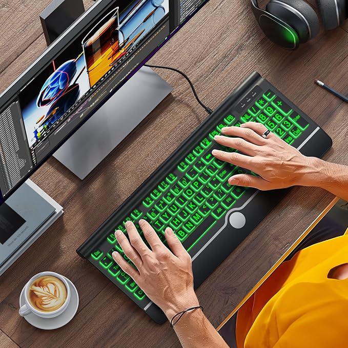 Large Print Backlit Computer Keyboard, USB Full Size Wired Keyboards - Image 2