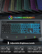 Wireless Keyboard and Mouse Backlits, Wrist Rest, LED Mouse, Rechargeable - Image 2