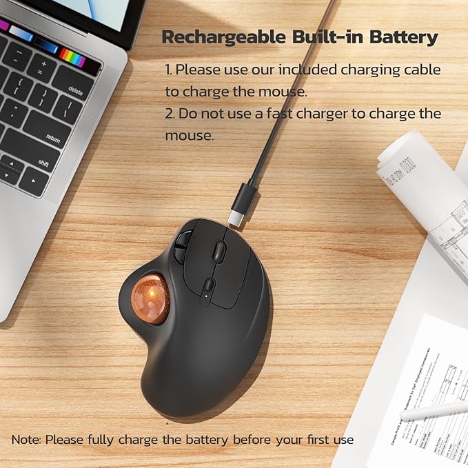 Nulea M501 Wireless Trackball Mouse, Rechargeable Ergonomic, Easy Thumb Control - Image 3