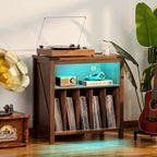 Large Record Player Stand with Charging Station & LED Lights, Vinyl Records - Image 6