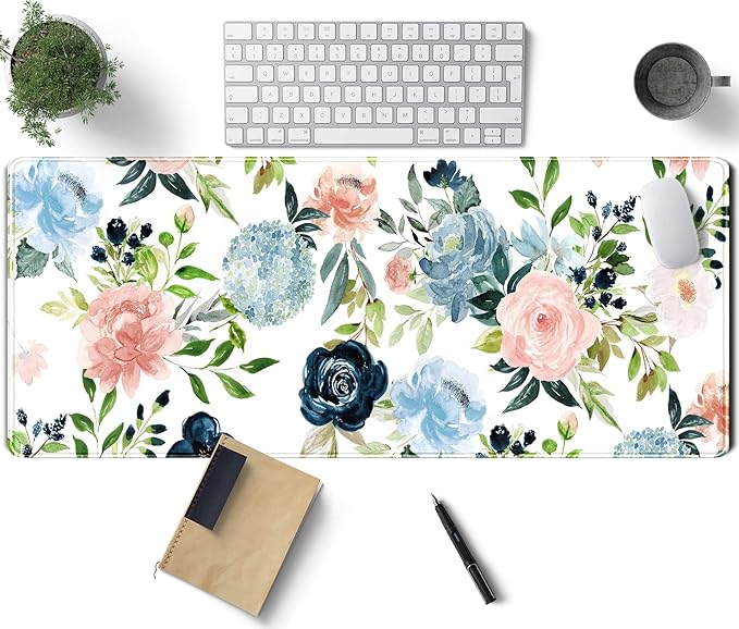 Gaming Green Desk Mat Desk Mouse Pads Purple Blue Pink Floral Mouse Pad Large by TENG+DA+QING
