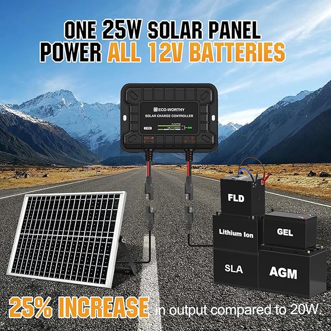 ECO-WORTHY 25W 12V Solar Battery Trickle Charger Maintainer, Waterproof Solar - Image 3