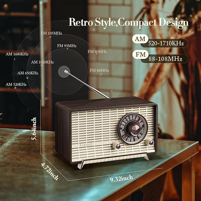YOWGULF AM FM Radio Classic Retro Wood Table Radio Bluetooth Speakers Radios - Image 5