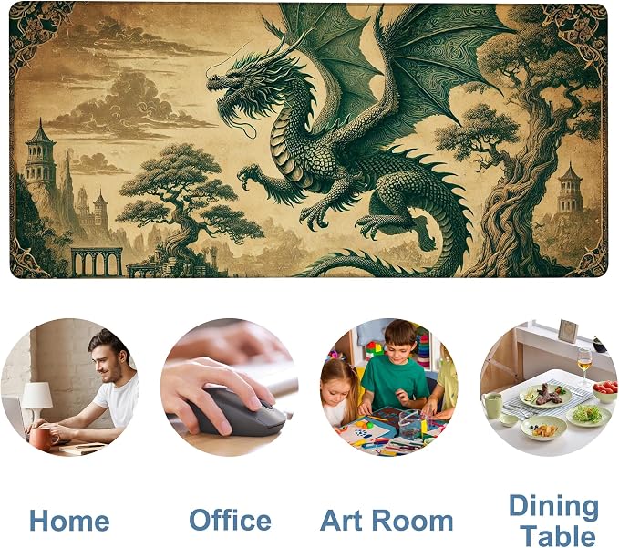Vintage-Style Dragon Gaming Mouse Pad 3mm Thick Stitched Edge Waterproof - Image 5