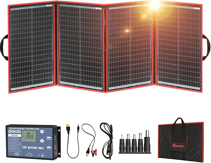 DOKIO 200W Portable Foldable Solar Panel Kit, Compact 20x26.4in Design 9.7lb by DOKIO