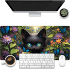 Desk Pad, Cute Black Cat Desk Mat, Cat Among Butterfly Flowers Large Gaming by KOAIWPAE