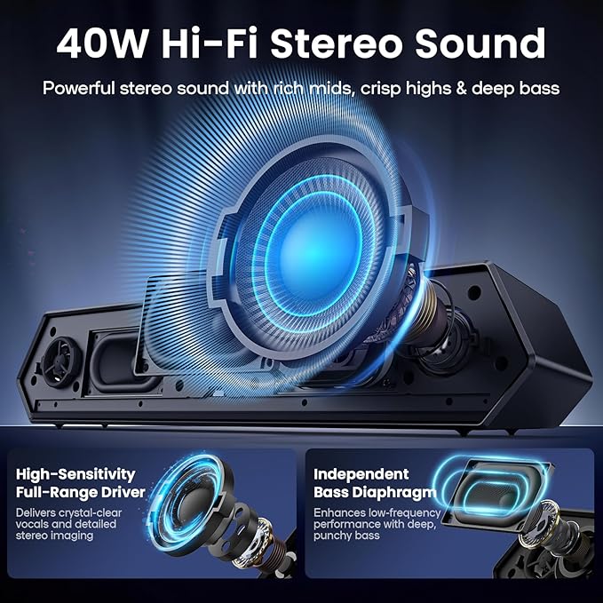 Deeyaple Computer Speakers, 40W Wireless Soundbar - Image 2