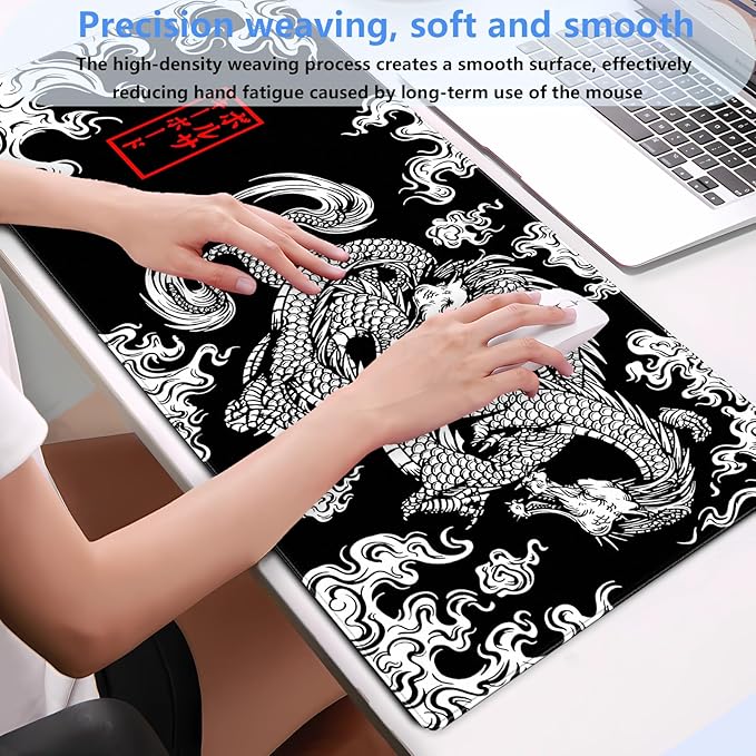 Black and White Mouse Pad Extra Large Gaming Mousepad XL Dragon Desk Mats - Image 4