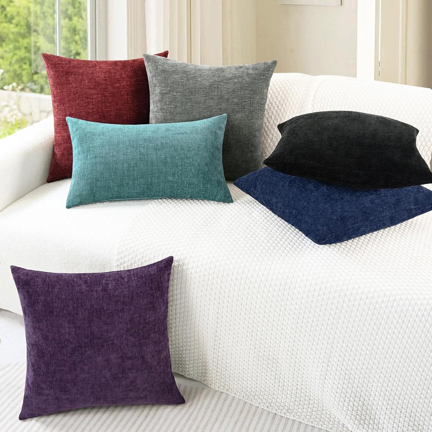 CaliTime Throw Pillow Covers Decorative 22 X 22 Inches Pack of 2 Cozy Chenille Cushion Cases for Couch Sofa Bed Living Room Home Black