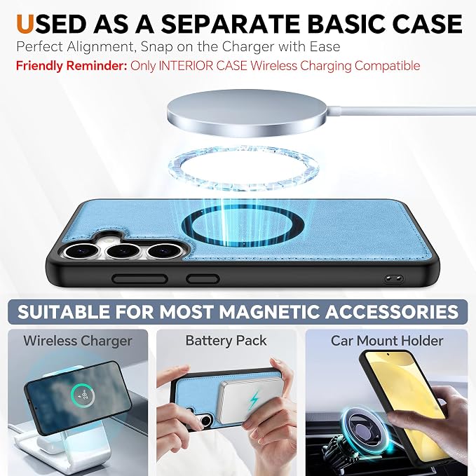 TUCCH Case Wallet for Galaxy S25 Plus, Removable Wrist Strap PU Leather - Image 4